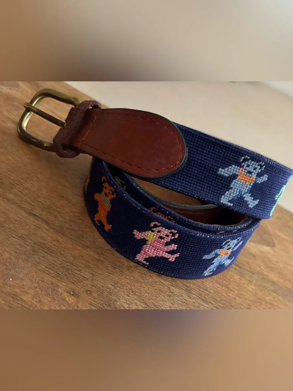 Smathers & Branson Italian Leather & Hand-Stitched Dancing Bears Men’s Belt - 38